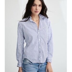 FRANK & EILEEN BARRY White & Blue crinkled Button Down Shirt